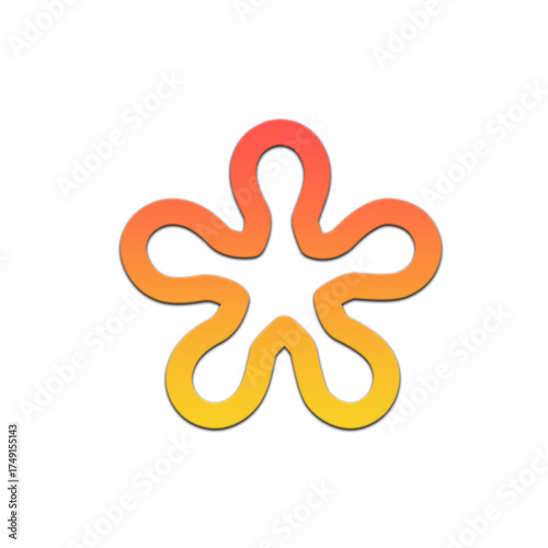 An abstract flower shape with a gradient from red to yellow on a solid black background image design on transparent background