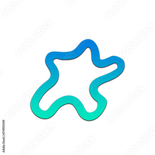 Abstract shape with gradient from blue to green on a black background in simple style art on transparent background
