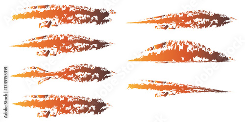 Collection of abstract textured orange and brown dynamic shapes with a distressed effect.