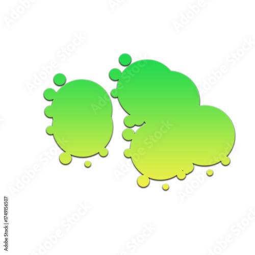 Two groups of green and yellow gradient circles with smaller circles around them on black background on transparent background