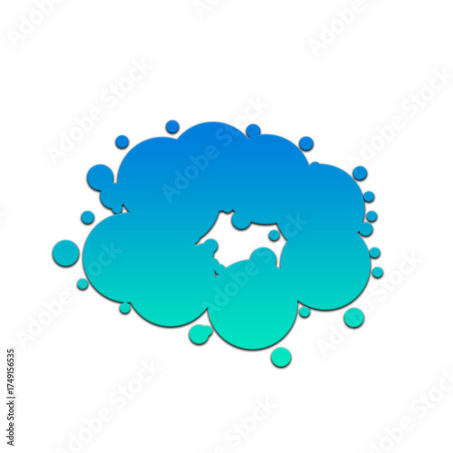 A gradient blue and green cloud shape made of circles on a black isolated background illustration on transparent background