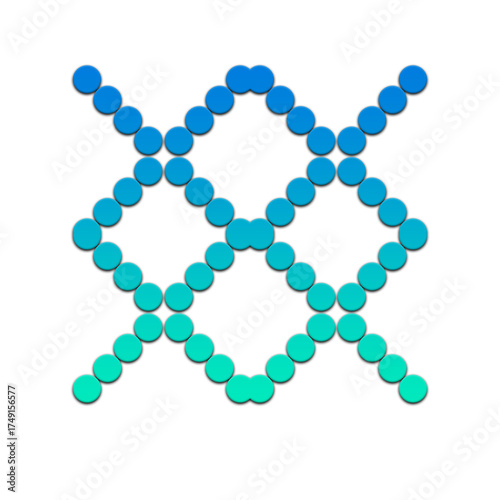 Abstract pattern of blue and green gradient circles forming a diamond lattice on black background on transparent background