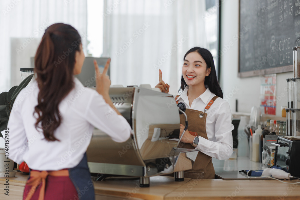 Fototapeta premium Barista helping customer with coffee order