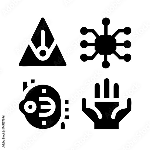Set of futuristic technology and artificial intelligence icons in black