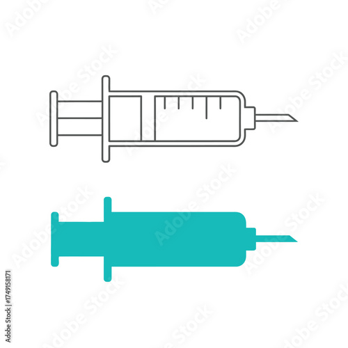 Medical injection and vaccination concept illustrated with a simple syringe icon set in both outline and solid styles on a white background