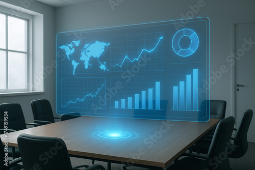 Business Data Analysis and Financial Growth Projection on Holographic Display