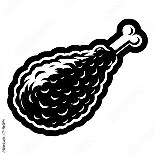 Simple fried chicken leg icon, hot chicken leg vector on white background 