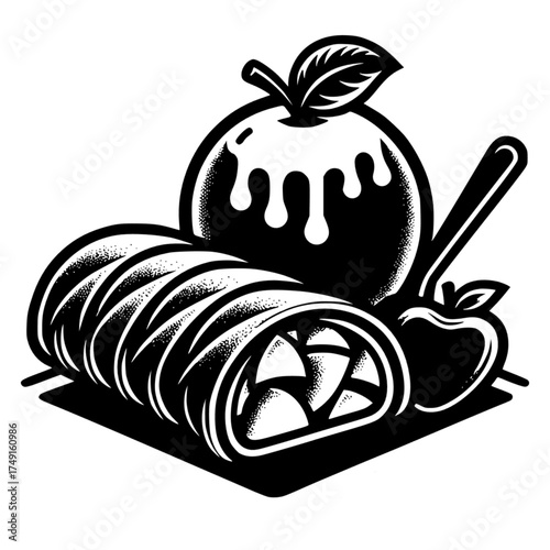 Apple Strudel with Ice Cream black vector icon with transparent background 