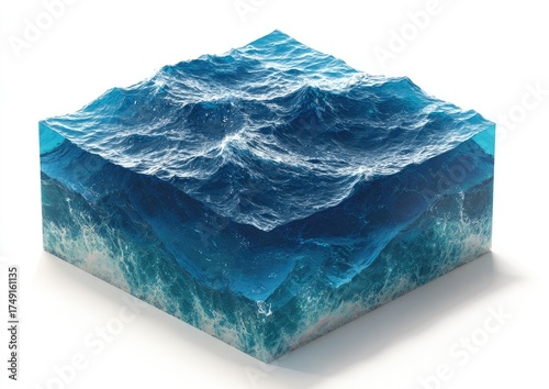 A transparent cube, showcasing ocean waves within