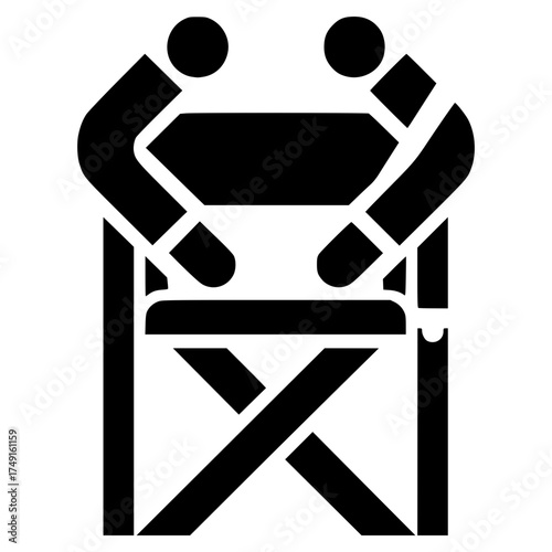 Folded chair black vector icon with transparent background 