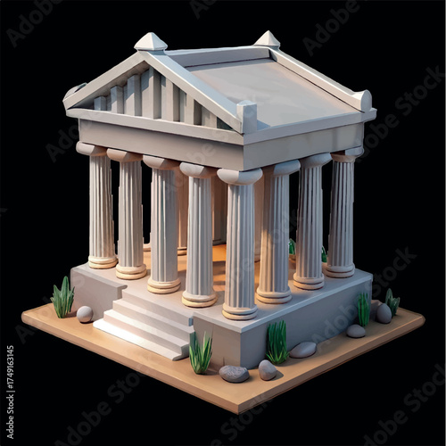 Ancient Architecture: A detailed 3D rendering showcases a classic Greek temple, its columns, and intricate details, evoking the grandeur of ancient civilization.