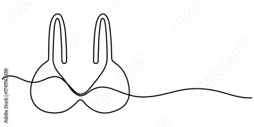 bra continuous one line drawing,  Bathing Suit Bikini one simple single line drawing of push up bra icon in silhouette outline. 