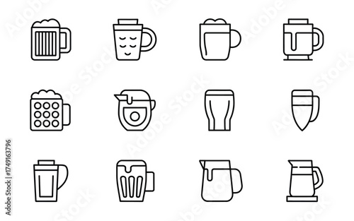 Collection of diverse beer mug and glass vector icons for beverage and bar illustrations eps silhouette