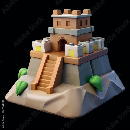 Fortress of Strategy: A stylized model of a fortress, standing as a symbol of strategy and fortified protection, ready to defend. 