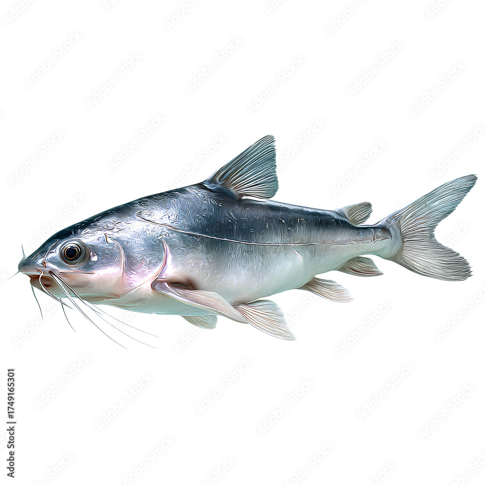 Obraz premium Pangasius catfish full body, silver-gray, transparent background