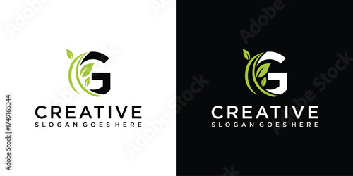 Initial letter G with leaf luxury logo, Green leaf logo template vector design.