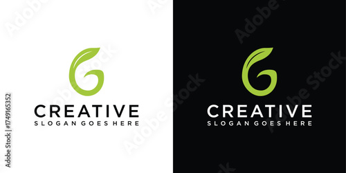 Initial letter G with leaf luxury logo, Green leaf logo template vector design.