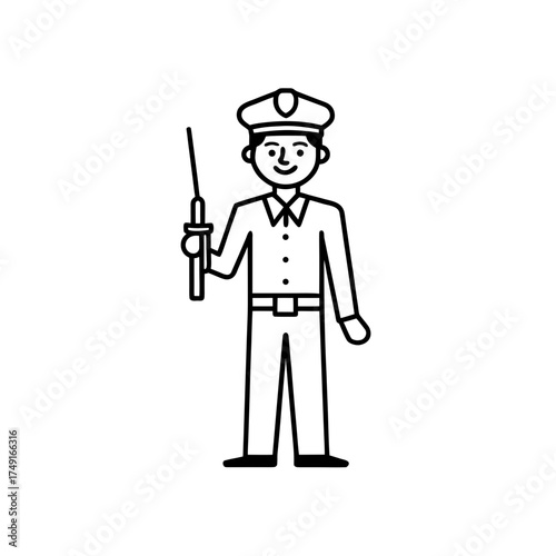 Cartoon security guard holding baton