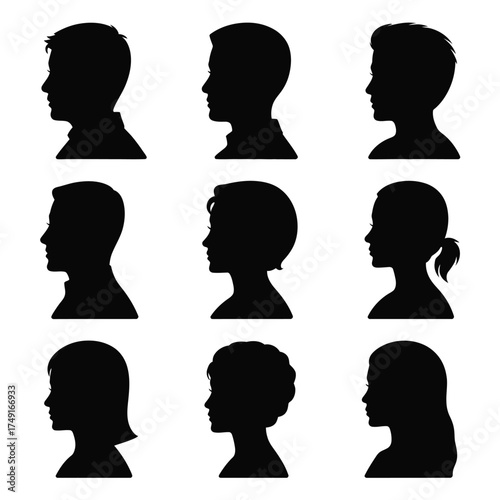 Diverse human profile silhouettes collection scalable vector graphics eps format for design projects silhouette