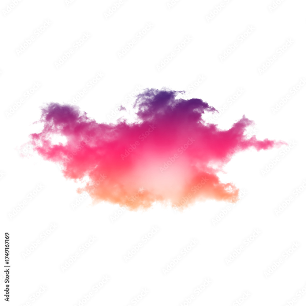Obraz premium Abstract gradient cloud shape with purple red and orange colors isolated on a black background on transparent background