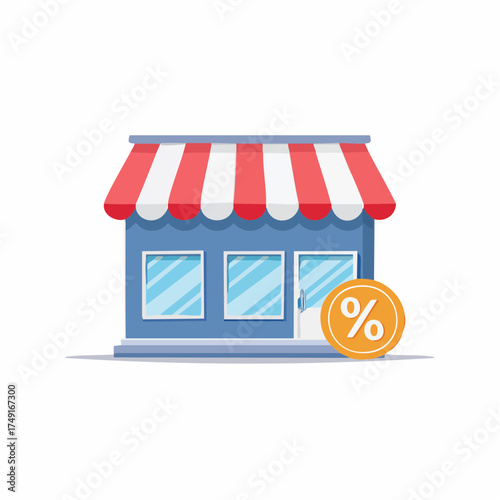 Retail store with sale discount percentage icon on white background