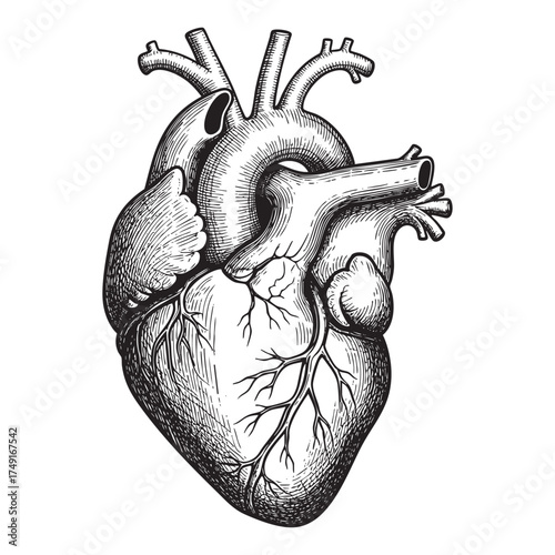 Human heart Organ Medical Engraving Style