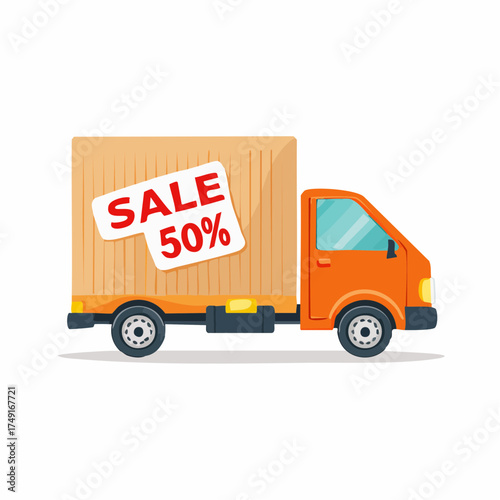 Orange Delivery Truck with Sale Sign for Promotions and Advertisements