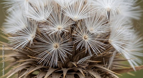Thistle seedhead closeup reveals intricate feathery texture and sharp spines