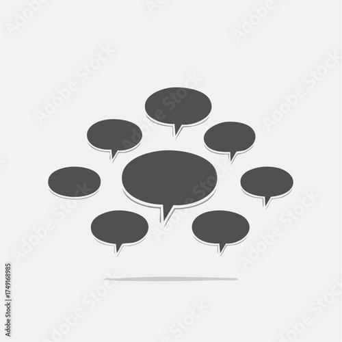 Conceptual graphic of linked speech bubbles forming a network, symbolizing diverse ideas and collective discussion