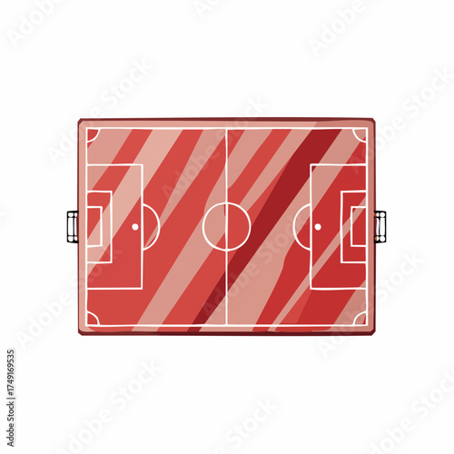 Soccer Field Illustration Red with White Lines, Top View, Isolated