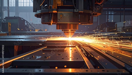 Industrial Cutting Machine Sparks Metal Working Manufacturing Process Detail Background