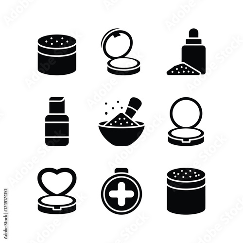 Set of 9 black and white vector icons for makeup and cosmetics products scalable eps illustration silhouette