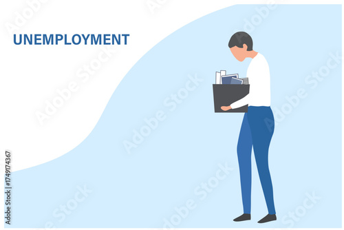 Depressed business people holding a boxes. he was fired from job. Unemployment, economic crisis, economic downturn, jobless, lay off, business bankruptcy concept vector illustration