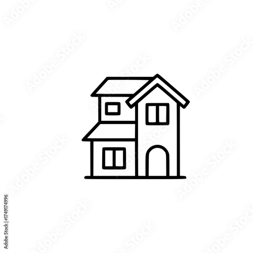 Clean and modern two-story house line icon, a minimalist vector symbol representing real estate, residence, and architecture