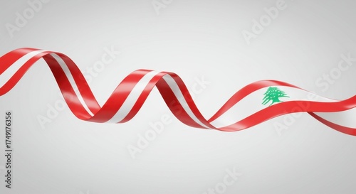 Wavy ribbon with the flag of lebanon on a light gray background.