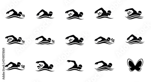 Swimmers and Butterfly - A Collection of Aquatic and Natural Symbols.