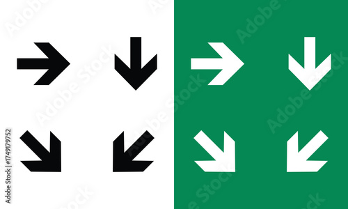 Emergency exit direction icon. straight pointer arrow.  Isolated on white and green background . Vector illustration. EPS 10