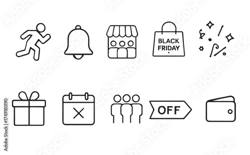 Modern Black Friday Icon Pack – Vector Icons for Shopping, Deals & Discounts, Generative Ai