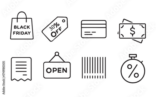 Modern Black Friday Icon Pack – Vector Icons for Shopping, Deals & Discounts, Generative Ai