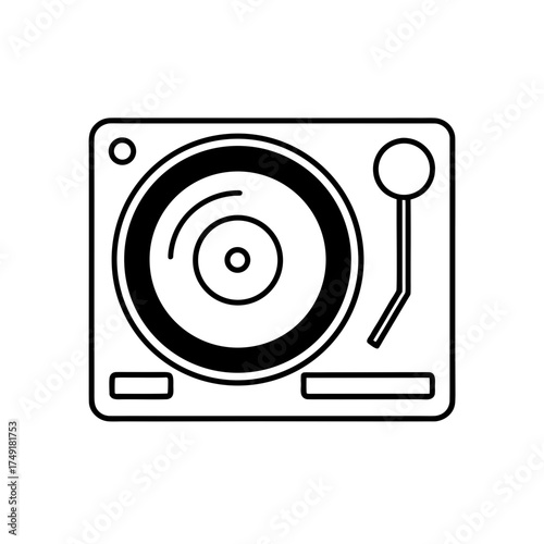 Simple outline drawing of turntable on transparent background silhouette
