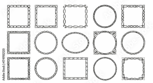 Celtic Knot Loopwork Frame Icons - Braided Guilloché Borders in Round, Oval, Square