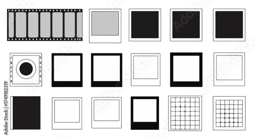 Analog Slide Frame Icons Pack - Instant Squares, Film Strip, Contact Grid Vector