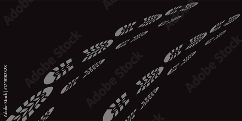 footprint shoe sole tracking path on transparent background, shoe footprint path vector illustration