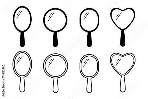 Hand mirror icon Line and Silhouette style for website or mobile app. Flat vector illustration design isolated on white background.