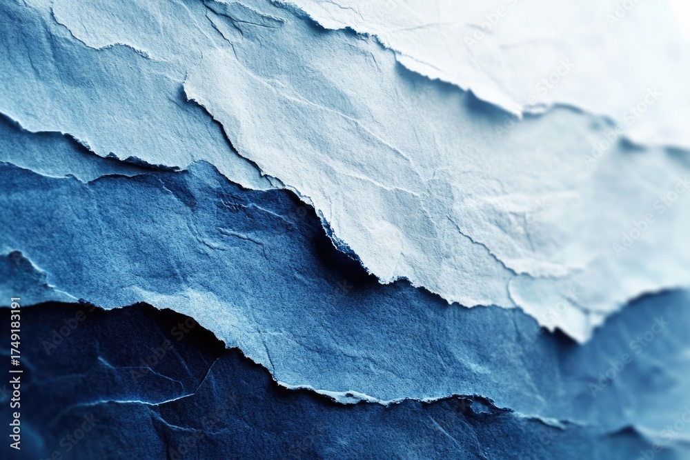 custom made wallpaper toronto digitalA beautiful abstract close-up of layered blue textures, resembling torn paper or rock formations. Gradual shades of blue create depth and a calming, intricate visual pattern.