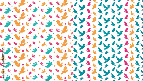 Cheerful bird pattern for textile prints and vibrant designs, evokes nature and peace, ideal for spring and summer collections, originally a scalable vector