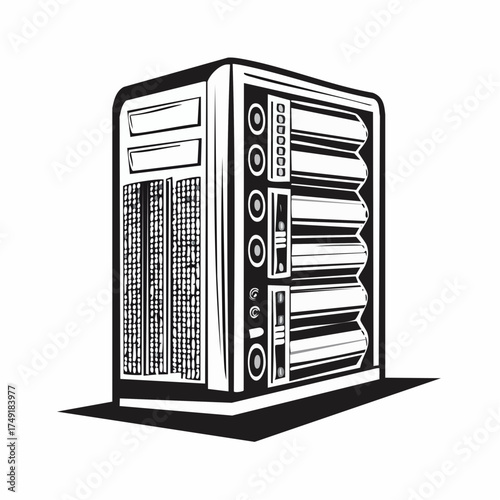 Find desktop computer tower illustration pc case vector image for graphic design and digital artwork needs