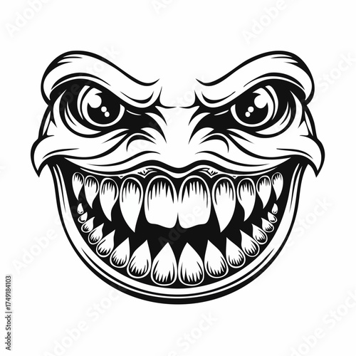 Creepy smile vector illustration scary face with sharp teeth design