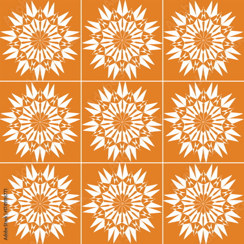 Geometric Floral Tile Pattern in Terracotta and White