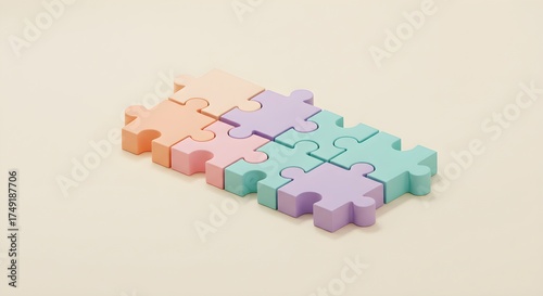 Connected pastel puzzle pieces on a light background represent unity, teamwork, and problem-solving concepts